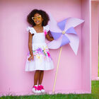 Girls White Floral Dress, 1, hi-res