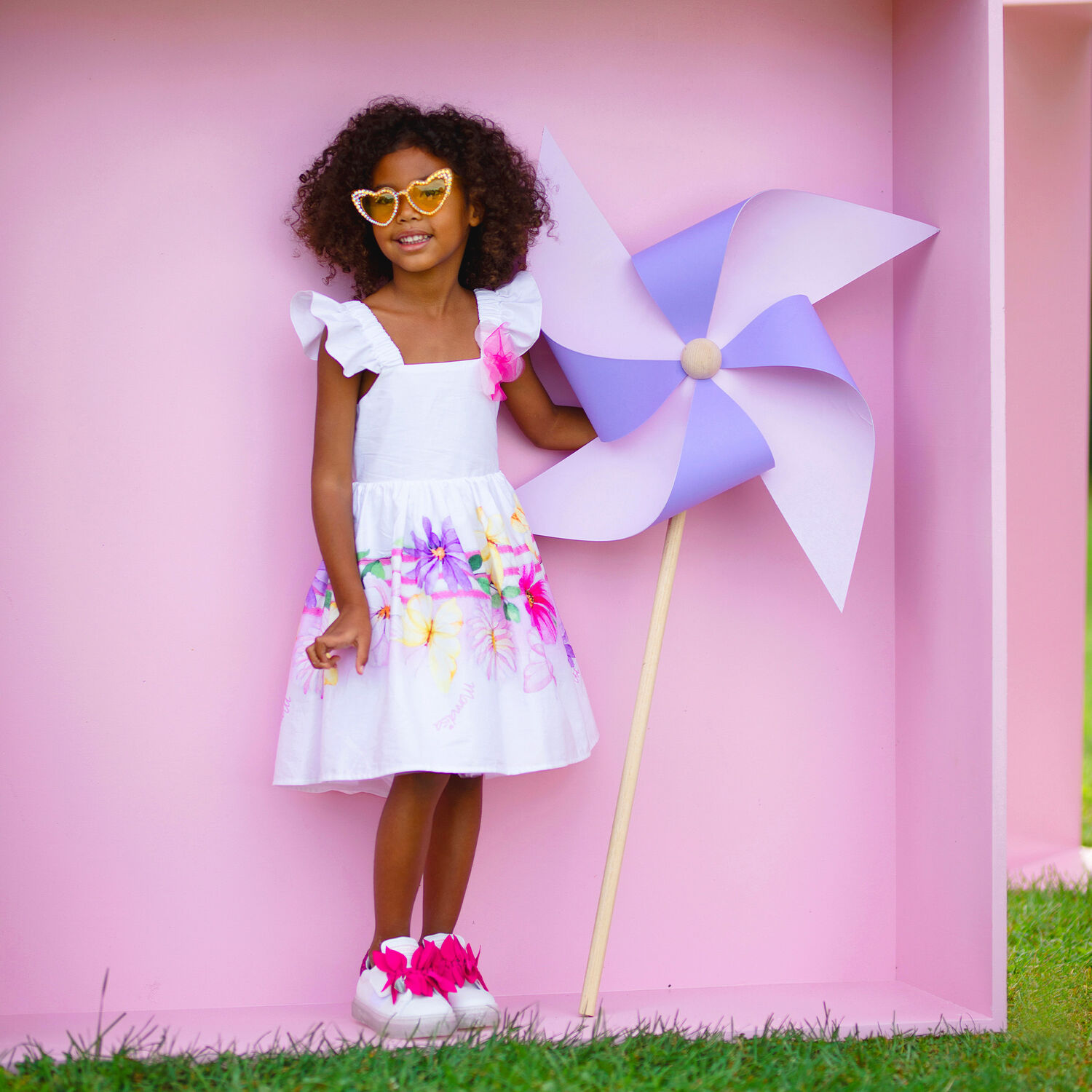 Girls White Floral Dress, 1, hi-res