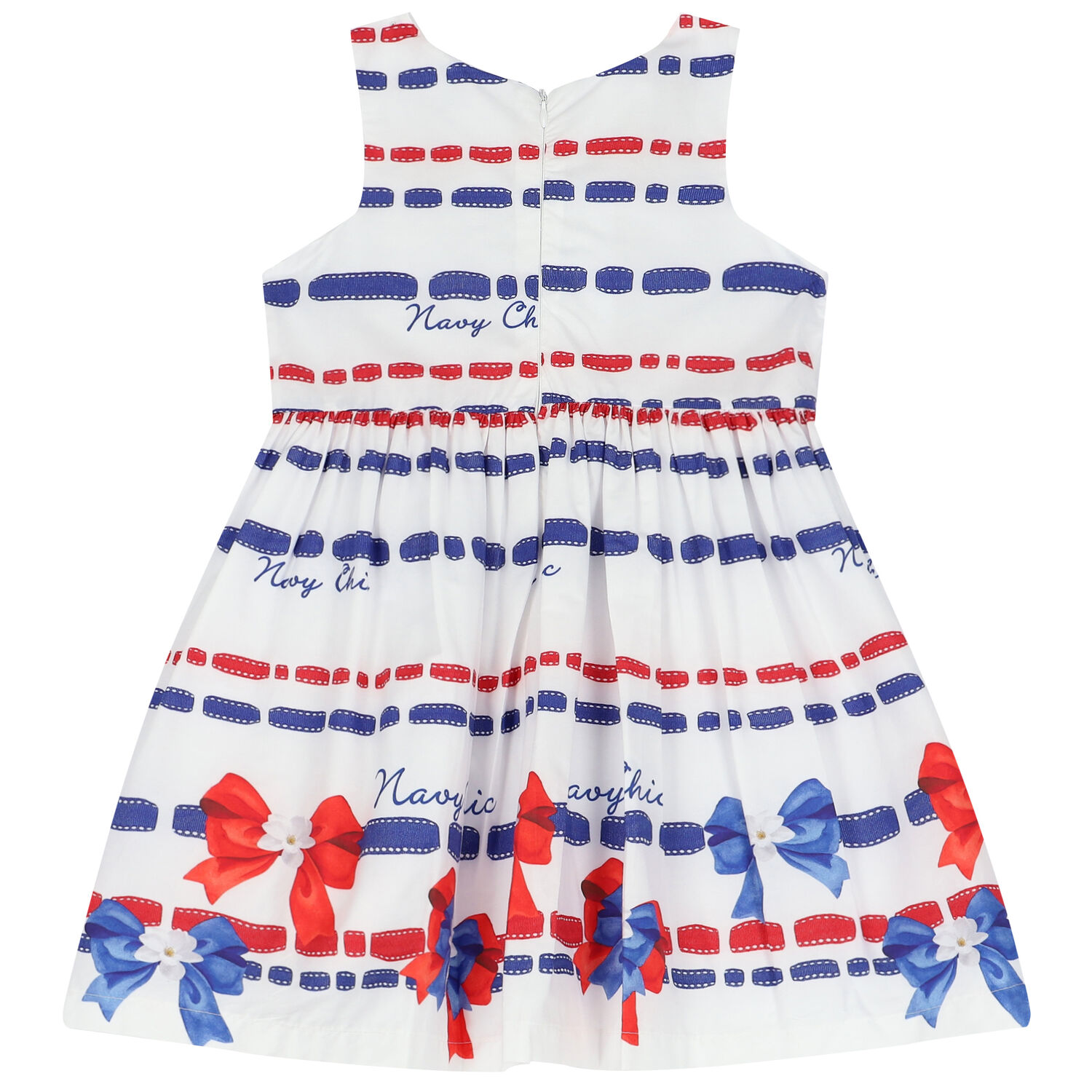 Girls White Bow Dress, 1, hi-res