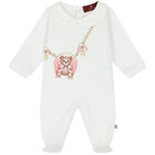 Baby Girls White Teddy Bear Logo Babygrow, 1, hi-res