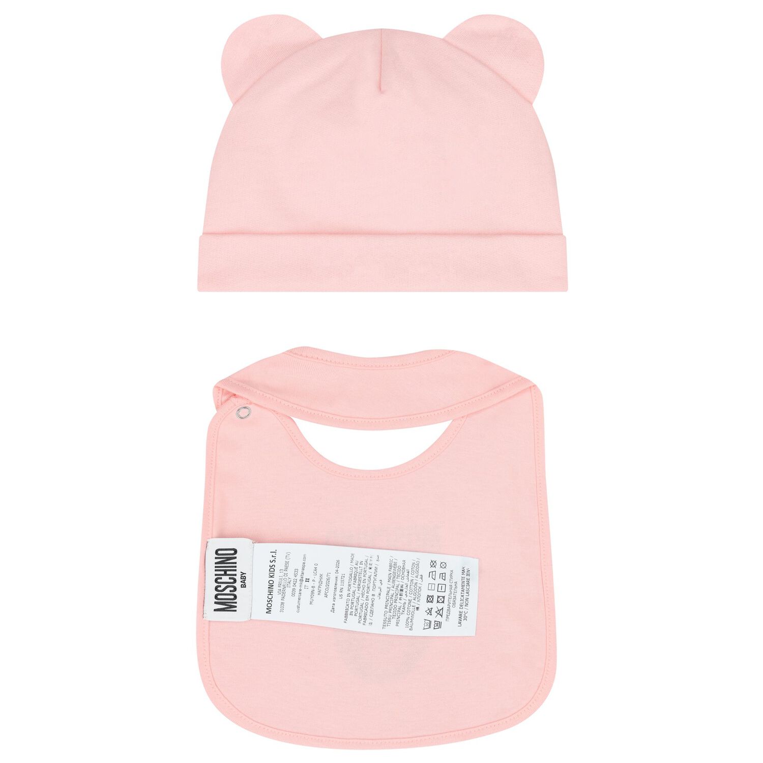 Baby Girls Pink Teddy Bear Logo Hat & Bib Gift Set, 5, hi-res