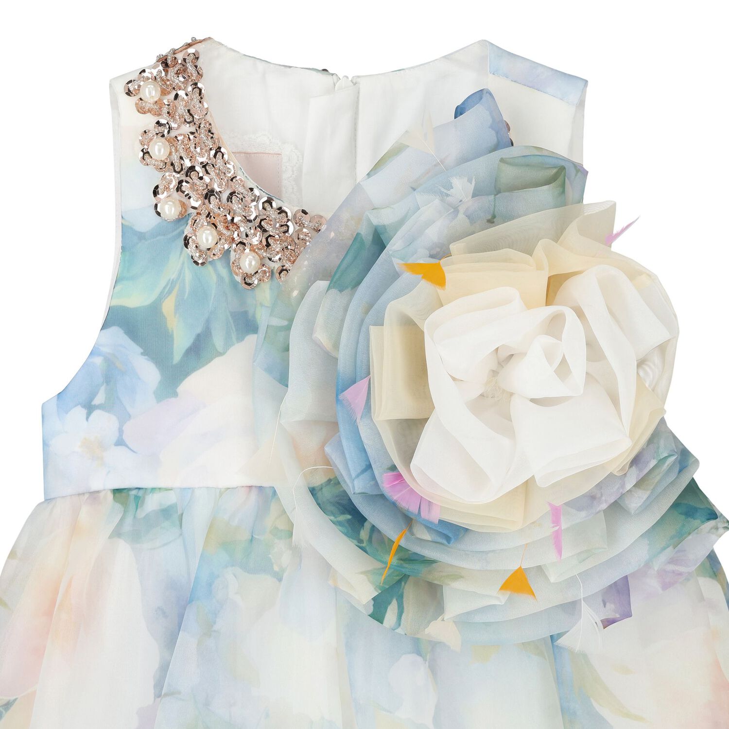 Girls Blue Floral Chiffon Dress, 1, hi-res image number null