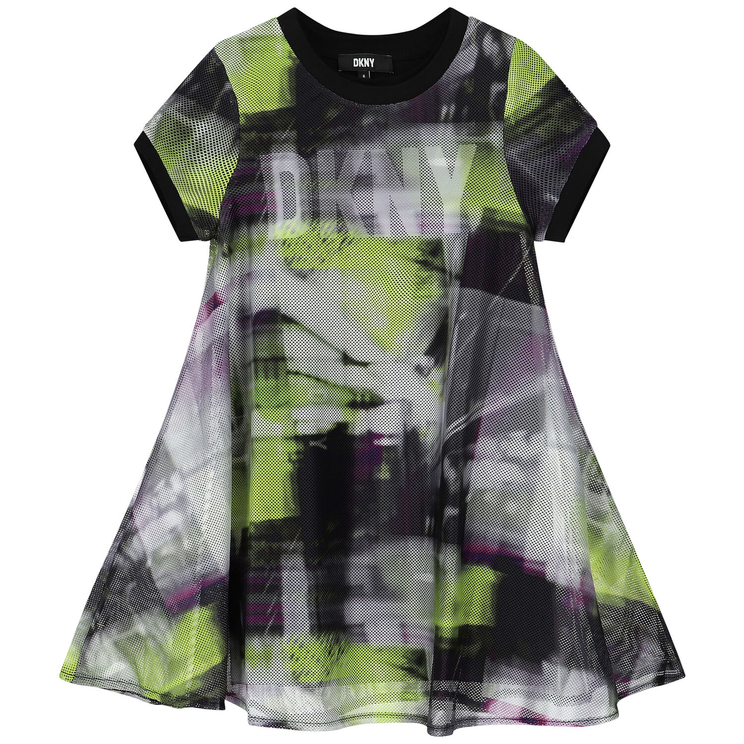 Girls Green, Black & Purple Mesh Logo 2 in 1 Dress, 1, hi-res