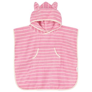 Girls Pink & Ivory Striped Hooded Poncho Towel
