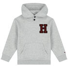 Boys Grey Logo Hooded Top, 1, hi-res