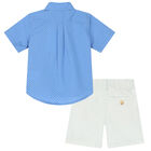 Baby Boys Blue & Ivory Logo Shorts Set, 1, hi-res