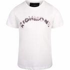 Girls Ivory Embellished Logo T-Shirt, 1, hi-res
