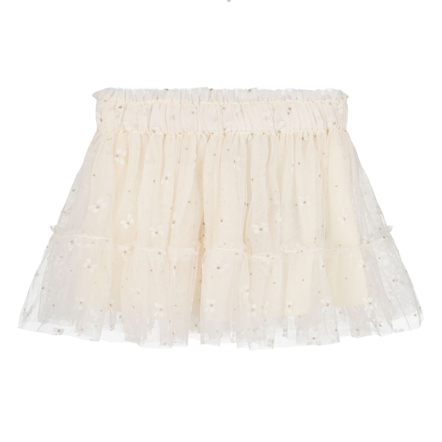 Younger Girls Ivory Bow Tulle Skirt, 2, hi-res
