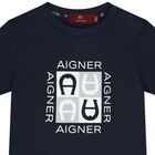 Younger Boys Navy Blue Logo T-Shirt, 3, hi-res