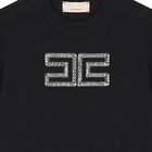 Girls Black Embellished Logo T-Shirt, 1, hi-res