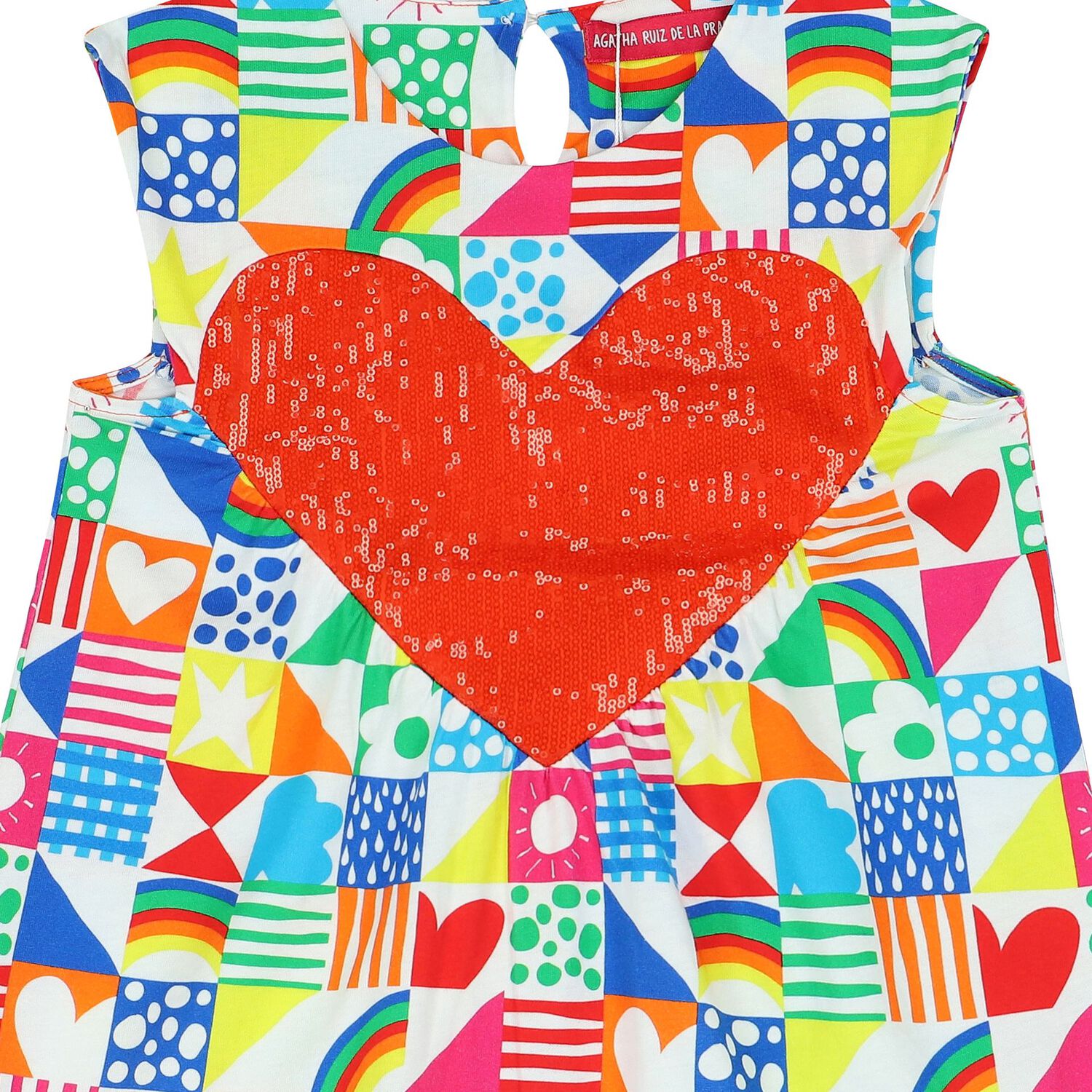 Girls Multi-Coloured Hearts Dress, 1, hi-res