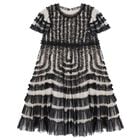 Girls Black & Beige Ruffled Tulle Dress, 1, hi-res