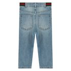 Younger Boys Blue Web Striped Denim Jeans, 1, hi-res