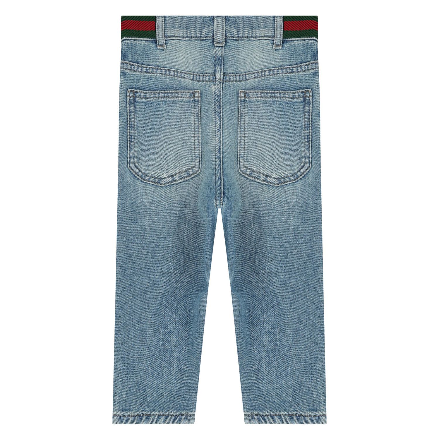 Younger Boys Blue Web Striped Denim Jeans, 1, hi-res image number null