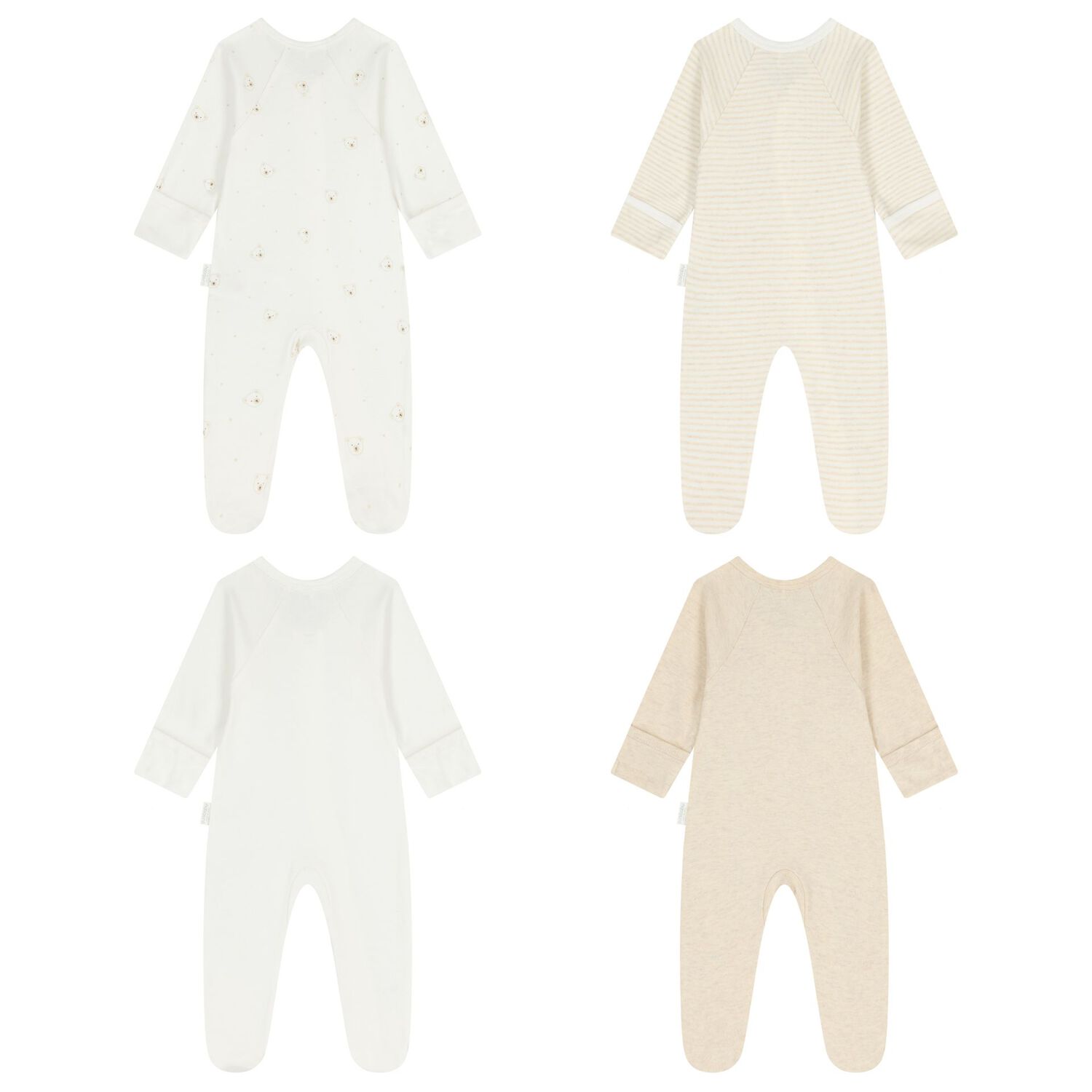 White & Beige Babygrows ( 4 Pack ), 3, hi-res