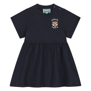 Younger Girls Navy Blue Tiger Logo Dress