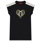 Girls Black Logo Heart Dress, 2, hi-res