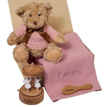 Girls Pink Musical Carousel Personalised Baby Gift Set