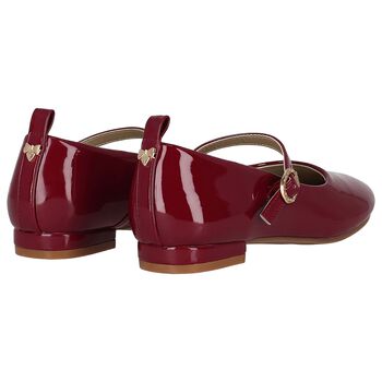Girls Burgundy Logo Patent Leather Shoes