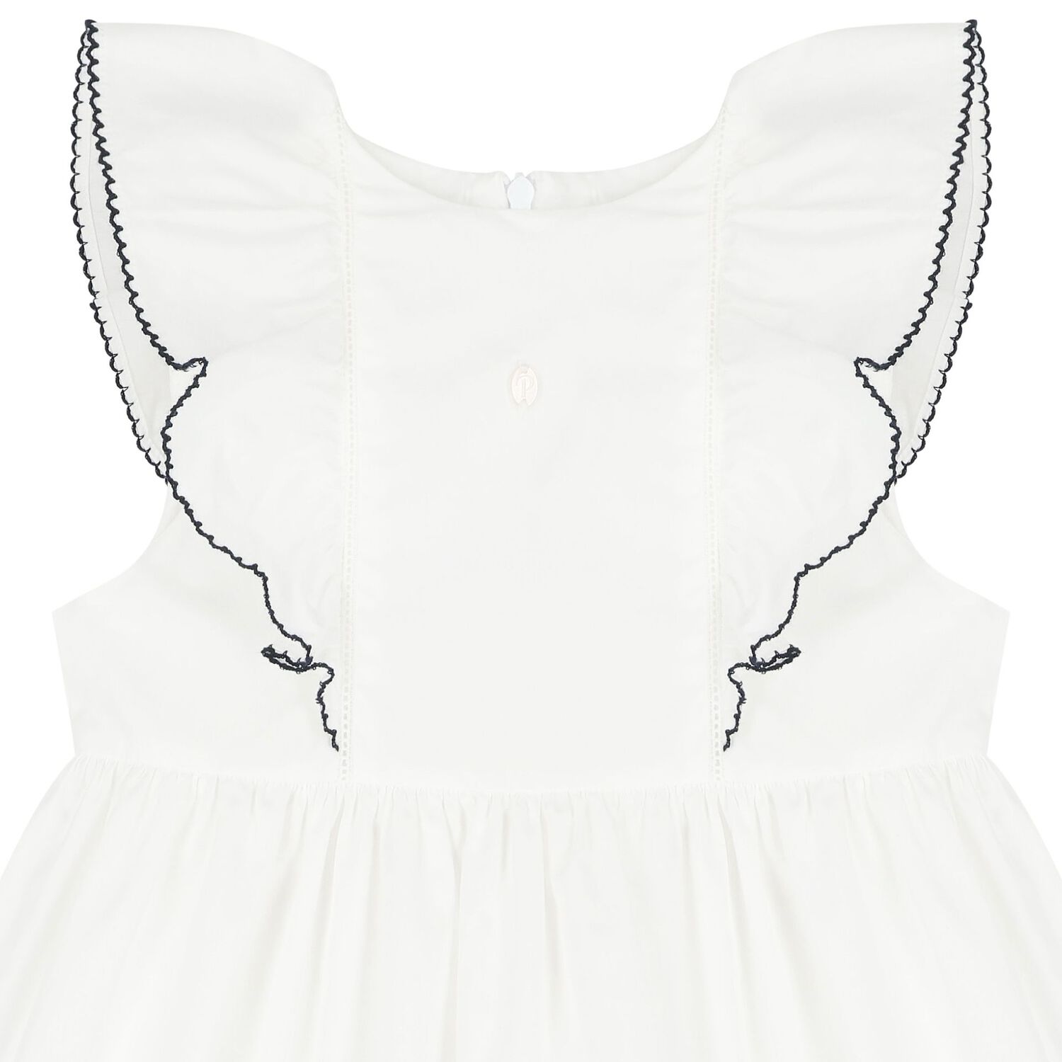 Girls White & Navy Blue Ruffled Dress, 1, hi-res