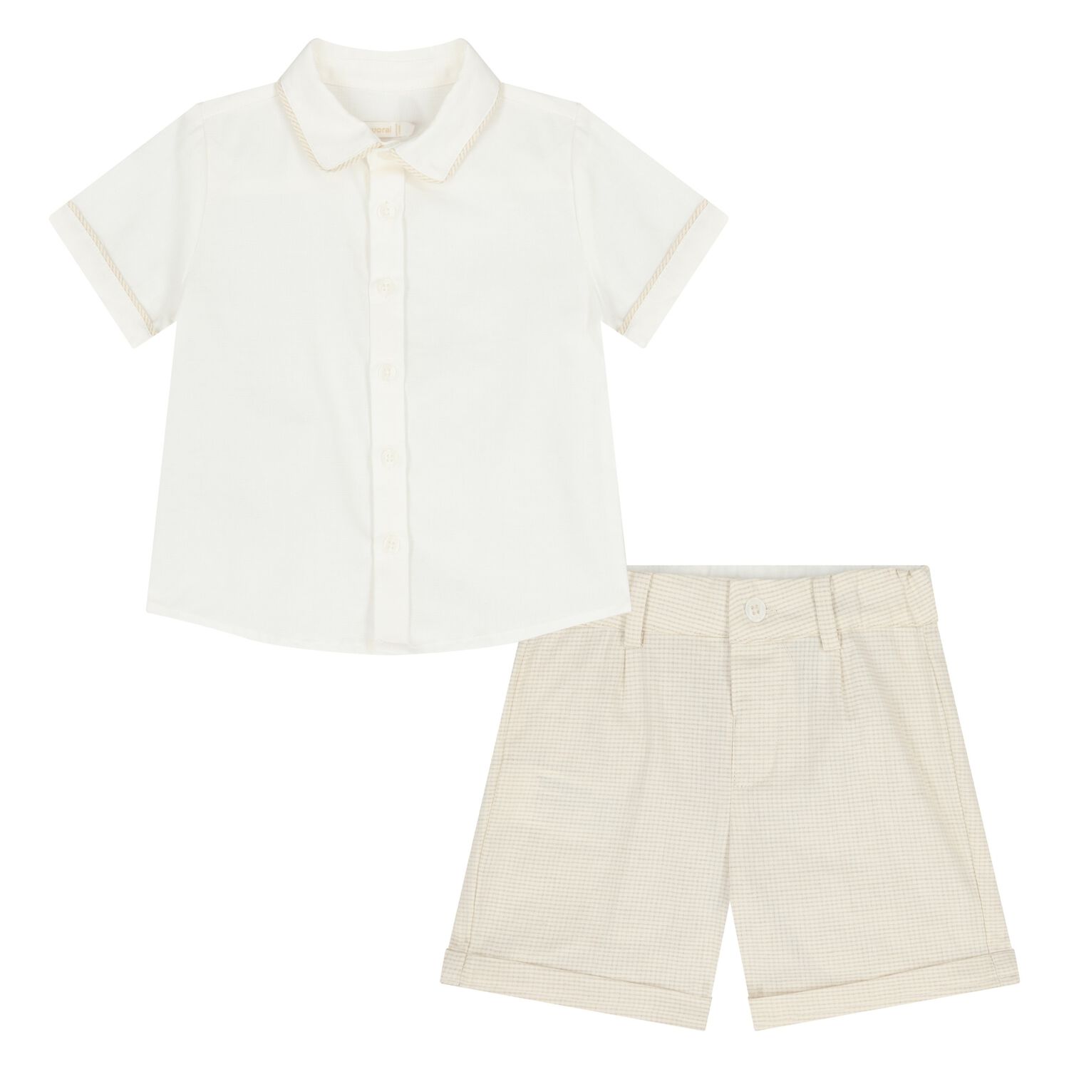 Younger Boys White & Beige Shorts Set, 2, hi-res