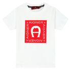 Younger Boys White Logo T-Shirt, 3, hi-res