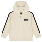 Boys Ivory Logo Hooded Zip Up Top, 1, hi-res
