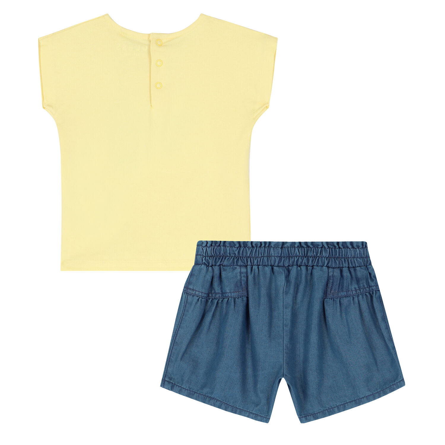 Baby Girls Yellow & Blue Logo Shorts Set, 1, hi-res