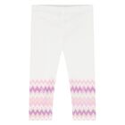 Younger Girls White & Pink Zig Zag Leggings, 1, hi-res