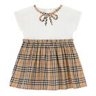 Baby Girls White & Beige Bow Check Dress Set, 1, hi-res