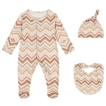 Beige & Brown Zig Zag Babygrow Set