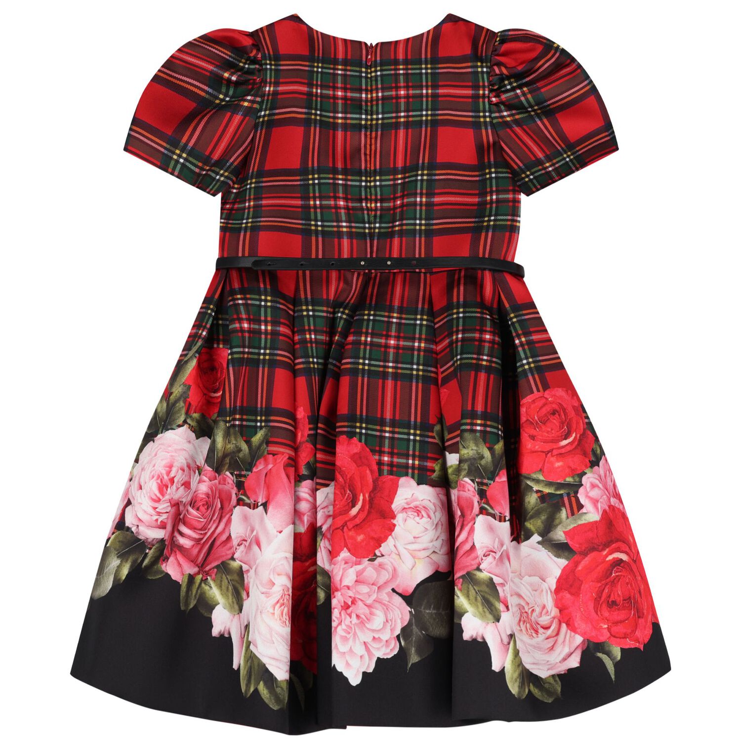 Girls Red Tartan & Roses Dress, 1, hi-res
