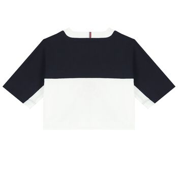 Girls White & Navy Blue Logo T-Shirt