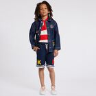 Boys Navy Blue Logo Shorts, 1, hi-res