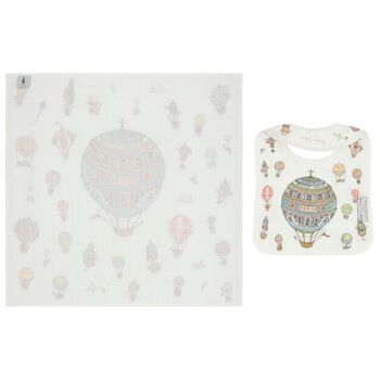 White Hot Air Balloons Carré Swaddle & Bib Gift Set