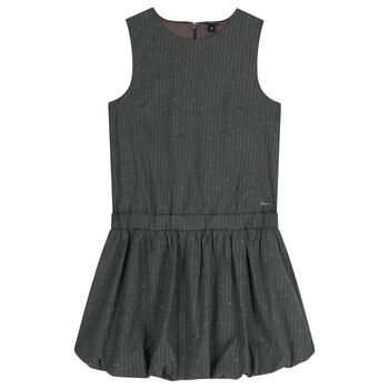 Girls Grey Embellished Striped Dress