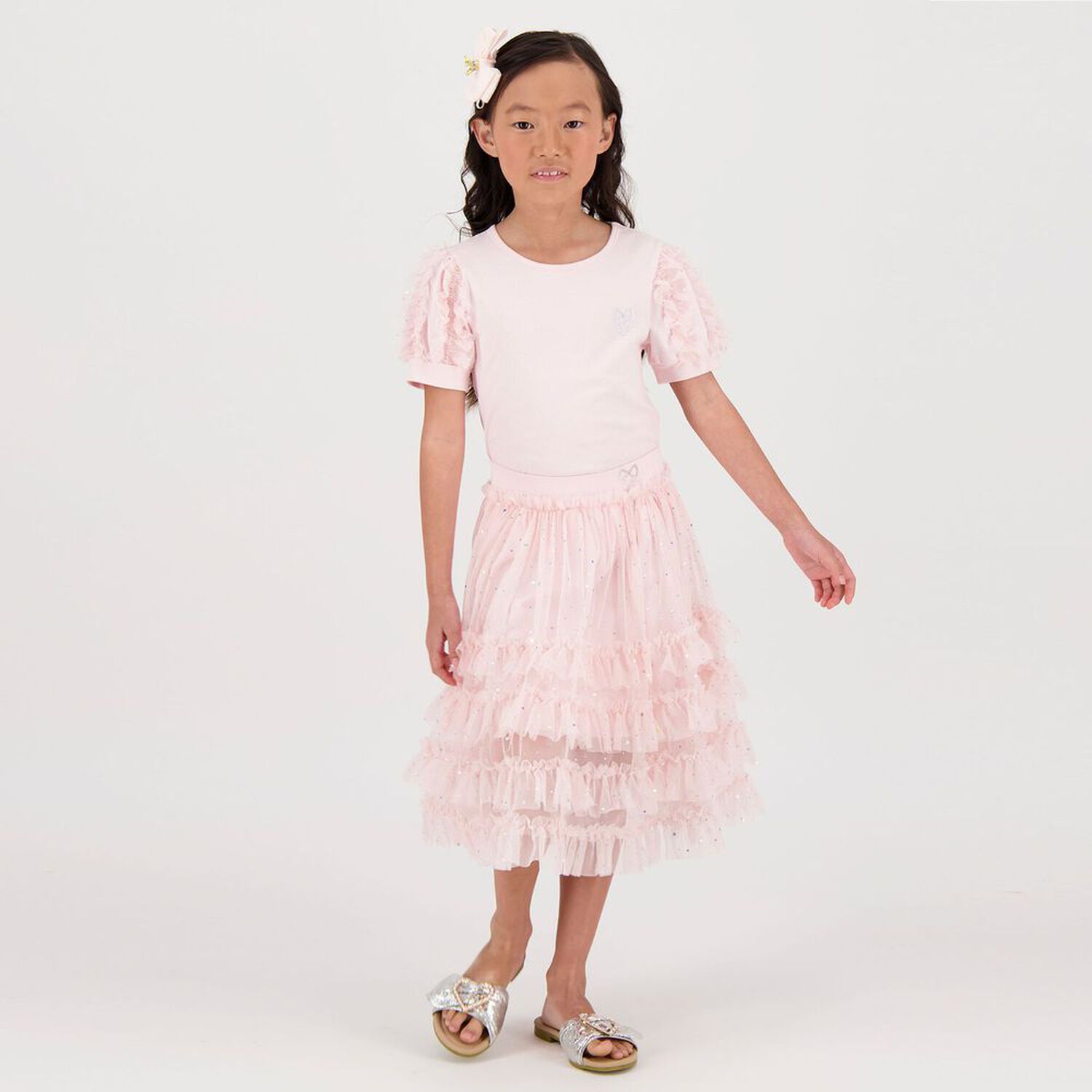 Girls Pink Rullfed Tulle Skirt, 1, hi-res image number null
