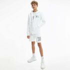 Boys White Logo Zip Up Hooded Top, 1, hi-res