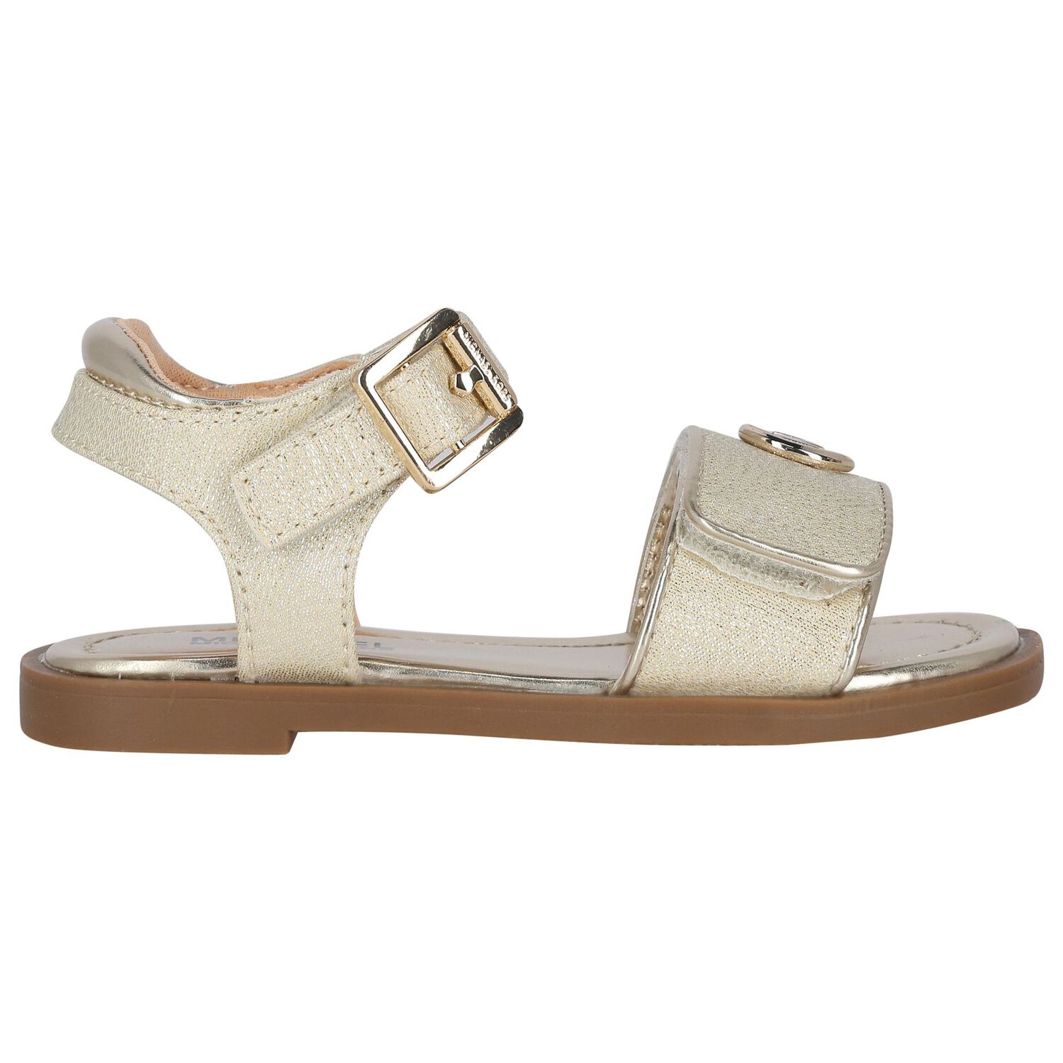 Girls Gold Logo Sandals, 1, hi-res