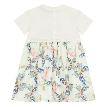 Younger Girls Ivory Butterflies Logo Dress