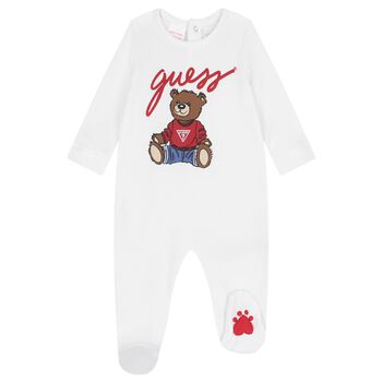 Baby Boys White Teddy Bear Babygrow