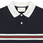 Baby Boys Navy Blue Web Striped Romper, 1, hi-res