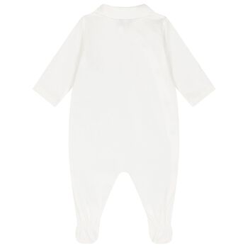 Baby Girls White & Pink Cotton Logo Babygrow