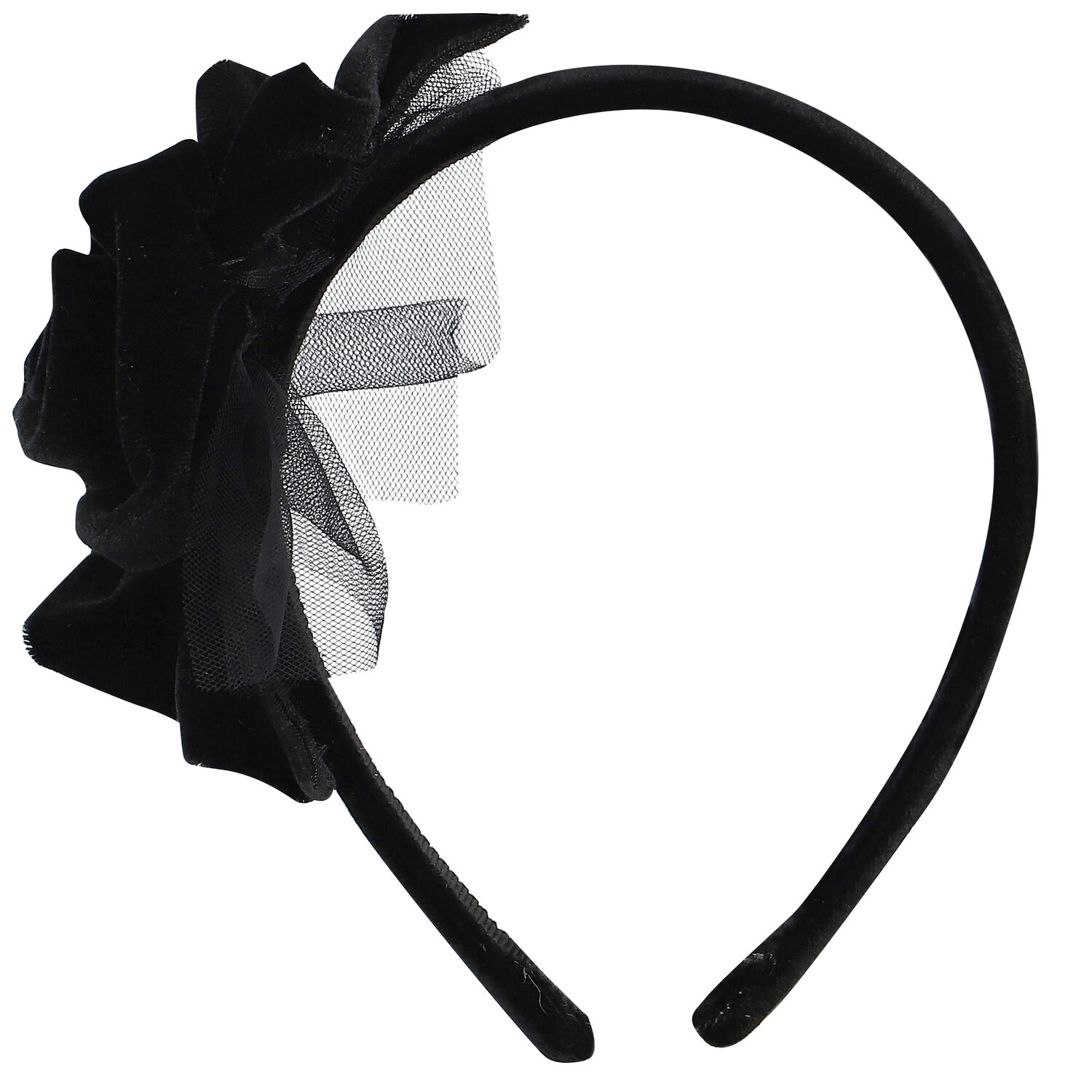Girls Black Rose Headband, 1, hi-res
