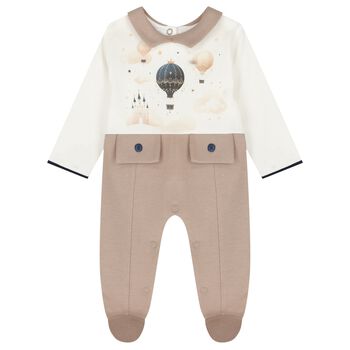 Baby Boys Ivory & Beige Balloon Babygrow