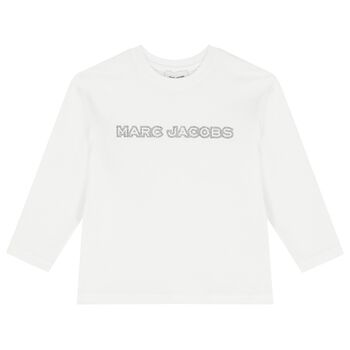 Girls White Crystal Logo Long Sleeve Top