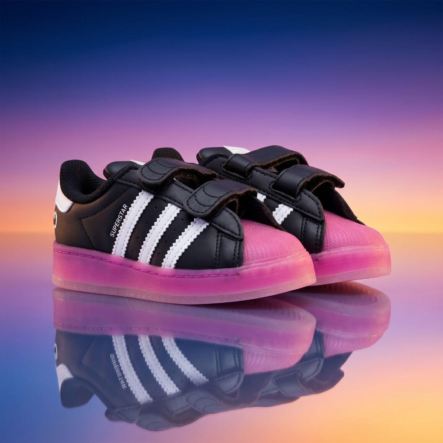 Girls Black & Pink Superstar Led Lights Trainers, 1, hi-res