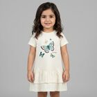 Younger Girls Ivory Butterflies Logo Dress, 1, hi-res