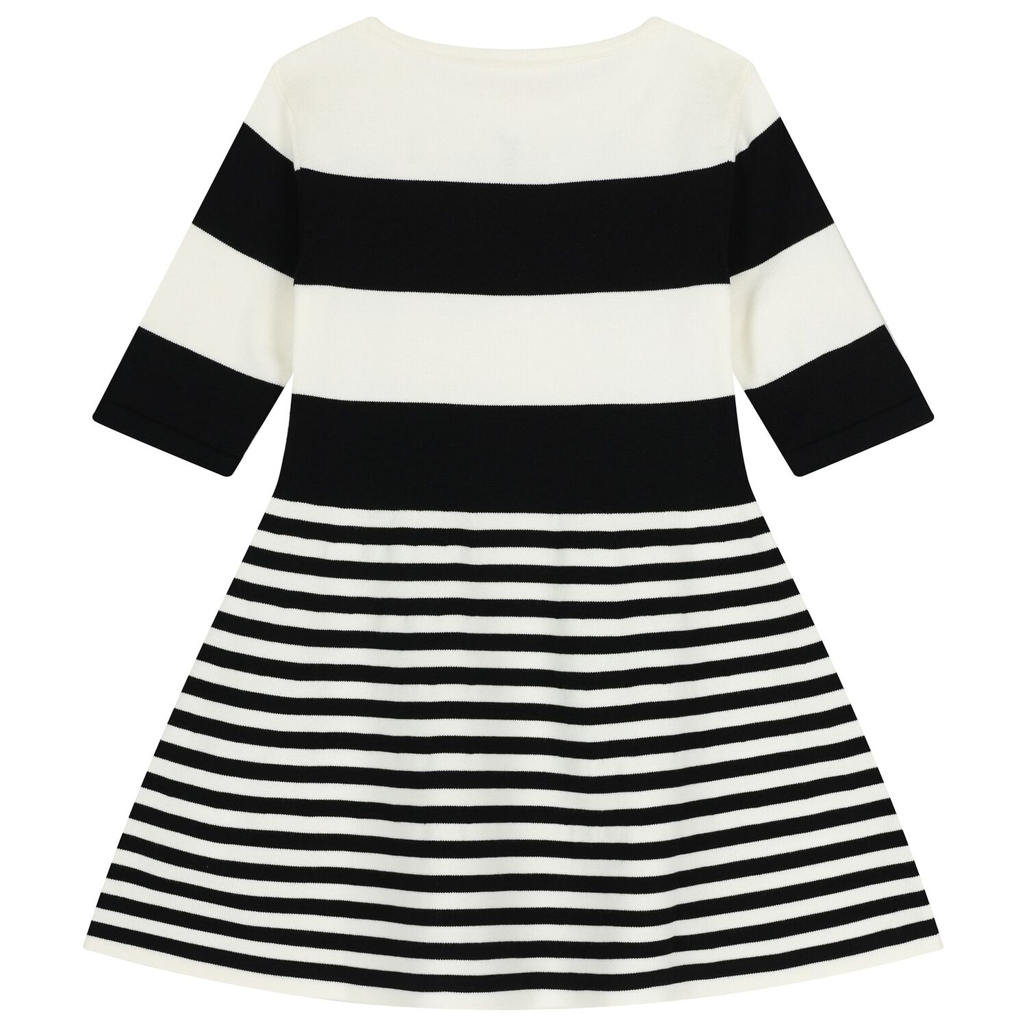 Girls White & Black Knitted Striped Dress, 1, hi-res