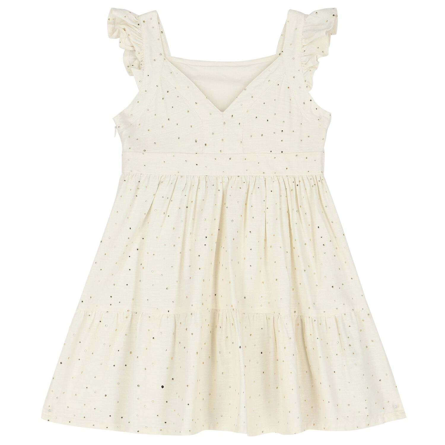 Girls Ivory & Gold Dress, 1, hi-res
